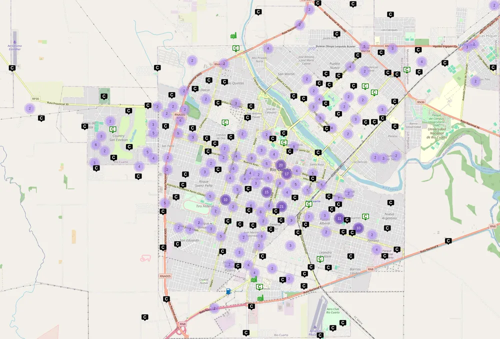 Mapa de clientes en Río Cuarto